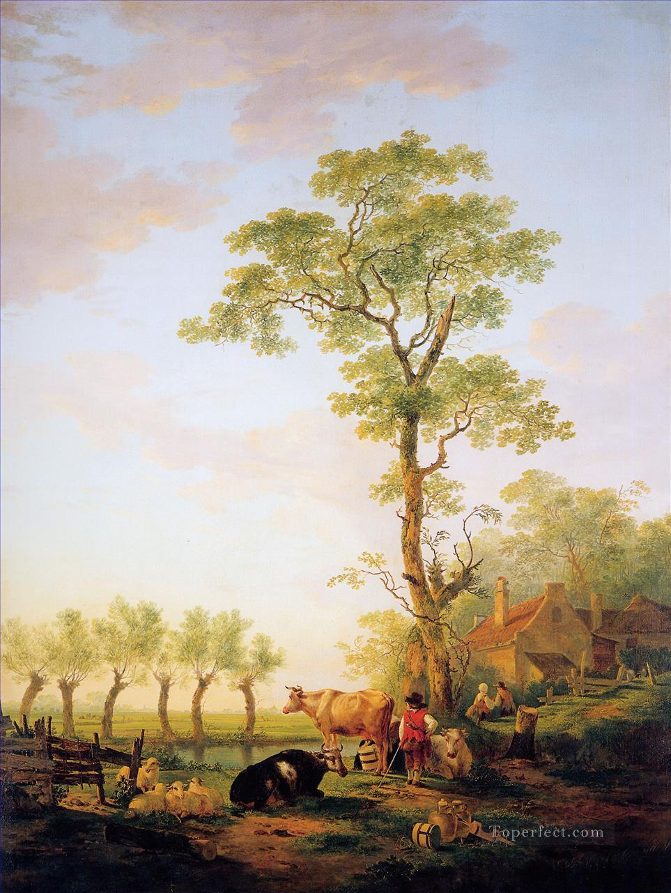 paisaje holandés con ganado y granja Pintura al óleo